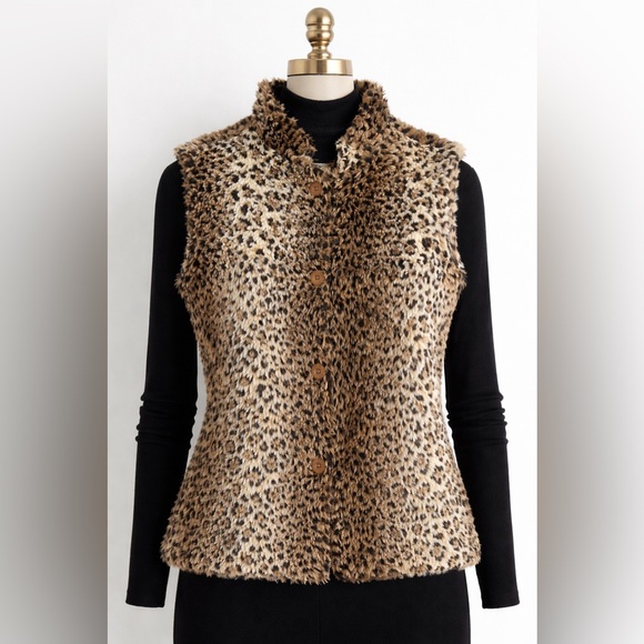 Coldwater Creek Jackets & Blazers - Coldwater Creek Leopard Print Faux Fur Vest